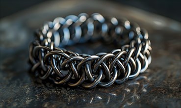 A chainmail bracelet crafted from interlocking metal rings AI generated