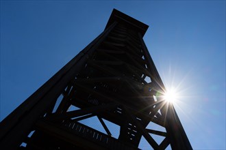 The Goetheturm rises out of the Frankfurt city forest in the sunshine, Goetheturm, Frankfurt am