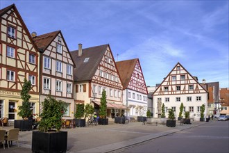 Half-timbered houses, Old Town, Oettingen, Noerdlinger Ries, Swabia, Bavaria, Germany, Europe