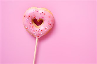 Herat shaped pink donut. KI generiert, generiert, AI generated