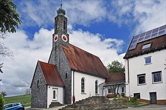 Church with wooden shingle facade, Swabia, Bavaria, Germany, Europe