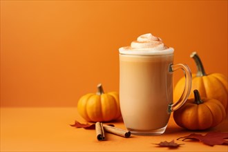 Mug with pumpkin spice latte, AI generated