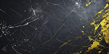 Marble textured yellow and dark grey chalkboard as illustration background, AI generated