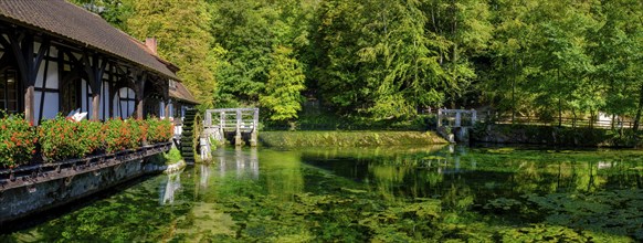 Hammerschmiede, mill, Blautopfhaus, at the Blautopf, Blaubeuren, Swabian Alb, Baden-Wuerttemberg,