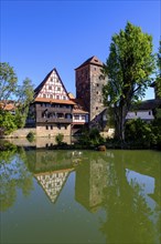 Water tower and wine barn, Maxbruecke an der Pegnitz, Nuremberg, Middle Franconia, Franconia,