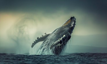 A humpback whale breaching the surface of the ocean AI generated