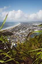View from the viewpoint of Mount Manganui with a view of the sea and the city. Taken in Tauranga,
