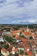 Aerial view of the historic old town of Schwabach with a view of the town church of St John and St