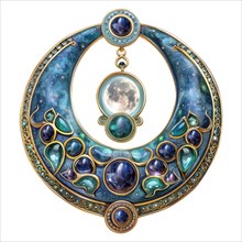 Pendant in the shape of the moon, decorated with moonstone AI generated