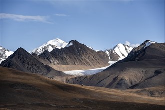 Glaciated and snow-covered peaks, Sary Tor Glacier, Ak Shyrak Mountains, near the Kumtor Gold Mine,