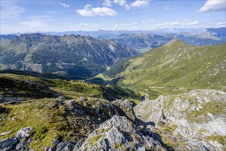 View from the summit of Baerenbadegg, mountain panorama with view into the Dorfertal valley, Carnic