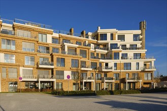 Modern apartment building at the harbour, Waren, Mueritz, Mecklenburg Lake District, Mecklenburg,