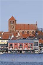 Town view with town harbour on Lake Mueritz, St. Georgen Church, Waren, Mueritz, Mecklenburg Lake