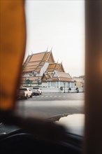 Traditional temple in the centre of the city at sunset in Thailand. Taken in Bangkok, Thailand,