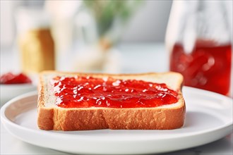 Slice of toast bread with red jelly or marmelade, AI generated
