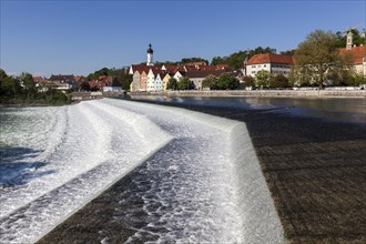 Historic old town centre of Landsberg am Lech, in front of the Lech weir, Upper Bavaria, Bavaria,