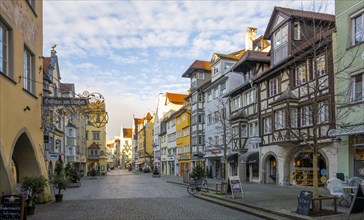 Maximilianstrasse in the old town, traditional houses with Fa Lindau Island, Lake Constance,