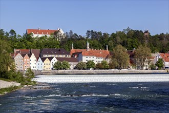 Historic old town centre of Landsberg am Lech, in front of the Lech weir, Upper Bavaria, Bavaria,