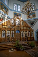 Interior view, Russian Orthodox Church Cathedral of the Holy Trinity, Karakol, Kyrgyzstan, Asia