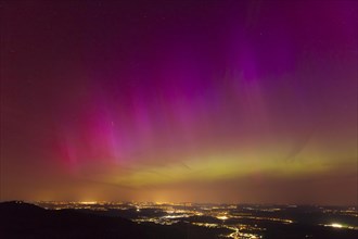 Northern lights in Germany. Very strong auroras over the Stuttgart metropolitan region. View from