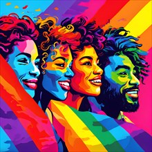 AI generated illustration of diverse individuals from the lgbt community in solidarity in pop art