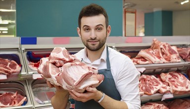 Meat, raw pork in a butcher's shop, AI generated, AI generated