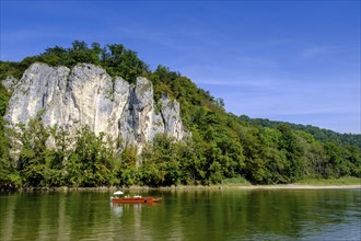 Zille, Ferry in the Danube Gorge, Weltenburger Enge, Gorge, Upper Jura, Weltenburg, Kelheim on the