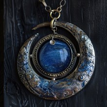 Pendant in the shape of the moon, decorated with moonstone AI generated
