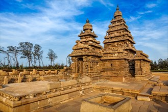 Famous Tamil Nadu landmark, Shore temple, world heritage site in Mahabalipuram, Tamil Nadu, India,