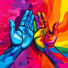 AI generated illustration of diverse individual hands from the lgbt community in solidarity in pop