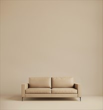 Beige fabric sofa isolated on beige background. AI generated