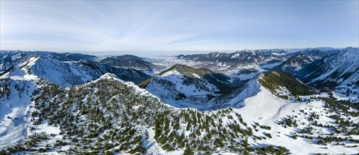 Winter, Alpine panorama with Aiplspitz, Schliersee Mangfall mountains, Bavarian Prealps, Bavaria,