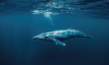 An underwater view of a blue whale AI generated