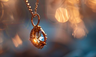 A pendant necklace showcasing a shimmering topaz gemstone AI generated