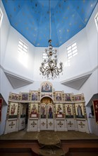 Interior view, Tserkov Russian Orthodox Church, Teploklyuchenka, Kyrgyzstan, Asia