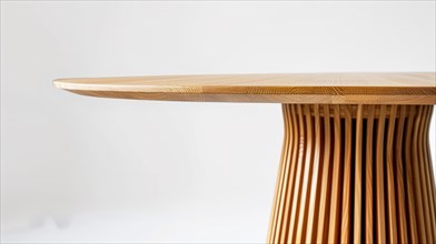 Close-up of a modern wooden table base with vertical line detailing, AI generated