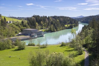 Power station at Forggensee, Lech barrage, Lech, head reservoir, flood protection, flood