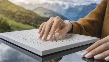 Symbol photo, hands read Braille, AI generated, AI generated