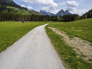Salzkammergut cycle path, cloudy mood over mountain peaks, near Bad Mitterndorf, Styria, Austria,