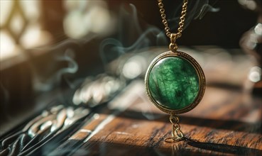 A necklace featuring a lustrous jade gemstone pendant AI generated