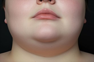 Close up of round double chin of plus size woman. KI generiert, generiert, AI generated