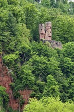 Schadeck Castle, also known as the Swallow's Nest, four-castle town of Neckarsteinach,