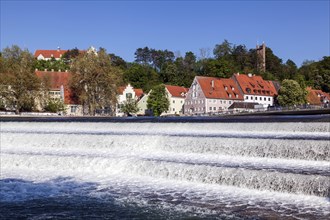 Historic old town centre of Landsberg am Lech, in front of the Lech weir, Upper Bavaria, Bavaria,