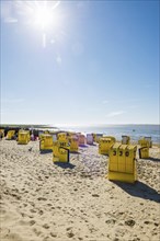 Beach chairs and Wadden Sea, Duhnen, Cuxhaven, North Sea, Lower Saxony, Germany, Europe