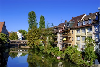 From the Charles Bridge onto the Pegnitz, Nuremberg, Middle Franconia, Franconia, Bavaria, Germany,