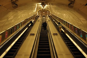 Escalators at Tooting Bec underground station, London, England, Great Britain