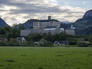 Evening atmosphere, Trautenf Castle, near Irdning, Ennstal, Styria, Austria, Europe