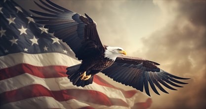 US Independence concept, the majestic American Bald Eagle with outspread wings USA National Symbol