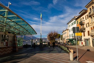 City of Campione d'Italia on the Waterfront to Lake Ceresio in a Sunny Day in Lombardy, Italy,