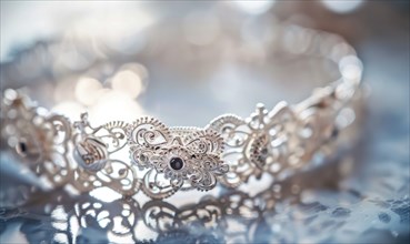 A delicate silver charm bracelet adorned with intricate filigree details AI generated